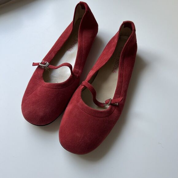 Mary Jane Shoes - Vintage Eden Shoes Made In Italy Mary Jane Red Suede Ballet Flat Women’s 38.5